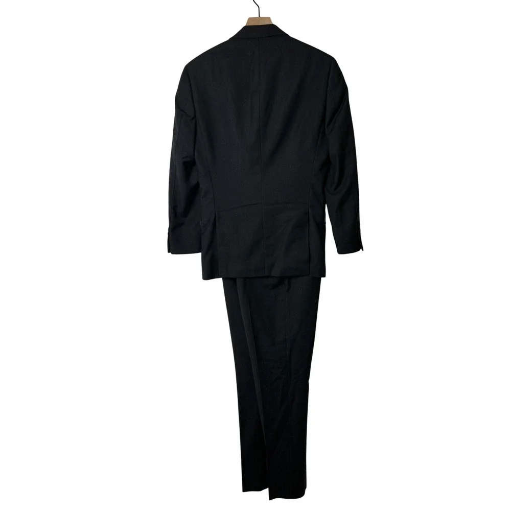 Renoir Mens Slim Fit 2-Button Double Vent 2-Piece Suit Size 36R 30W Black Formal